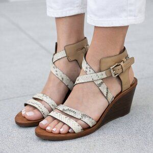 Coach Prue Strappy Wedge Sandals Snakeskin Print Beige Brown Size 10B
